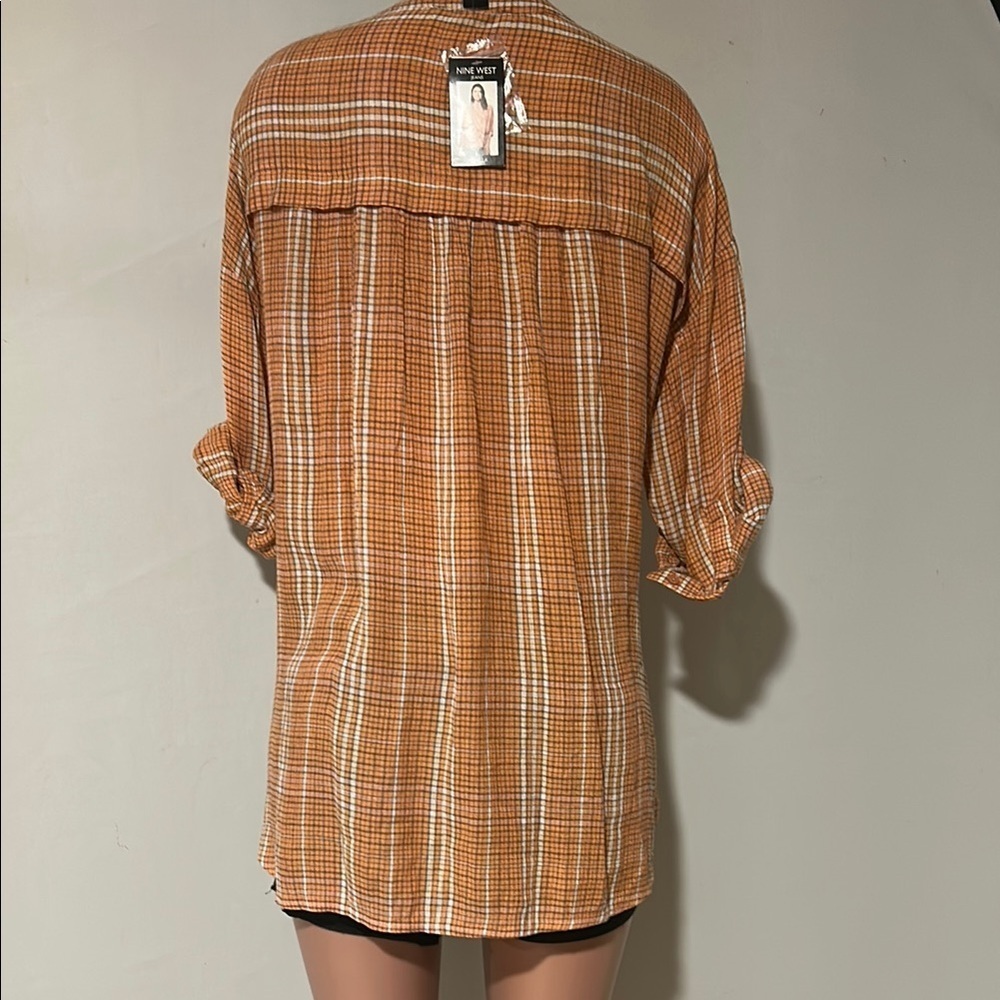 Nine West Women’s Hi-Lo Roll Tab Sleeves Top Tunic Striped Size XXL - Picture 6 of 9